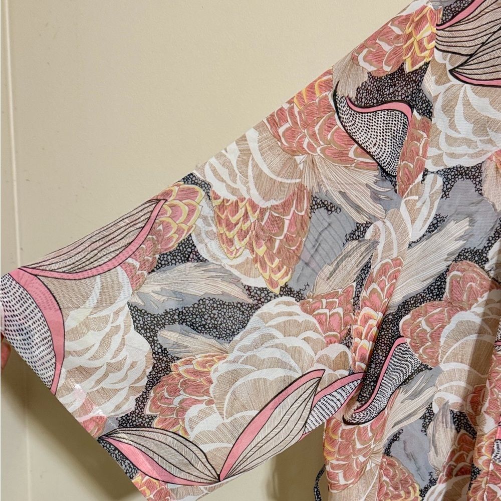 Anthropologie Sheer Open Midi Floral Kimono Duster size OS Boho Travel Beach - Picture 6 of 11